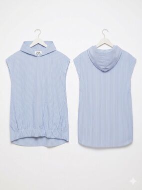 ACNE Studios white and blue sleeveless top with a hood